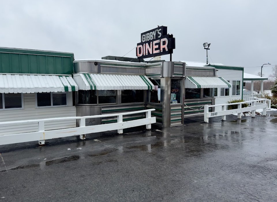 American diner interior with warm lighting.