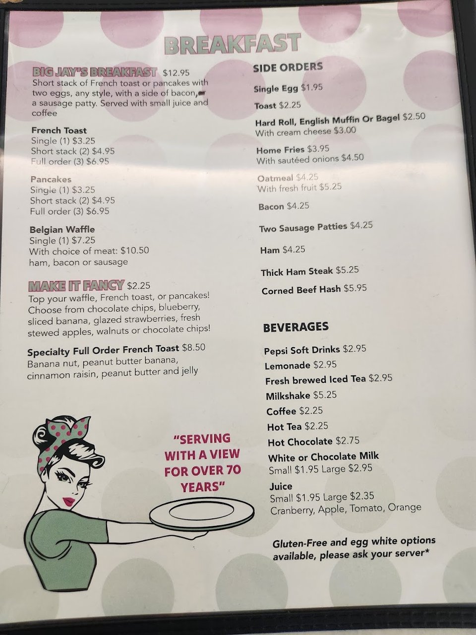 Menu page listing soups and side orders.
